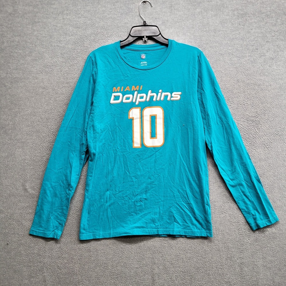 Miami Dolphins Boys Shirt XL Blue Logo Tyreek Hill 10 Long Sleeve Crew Neck Tee